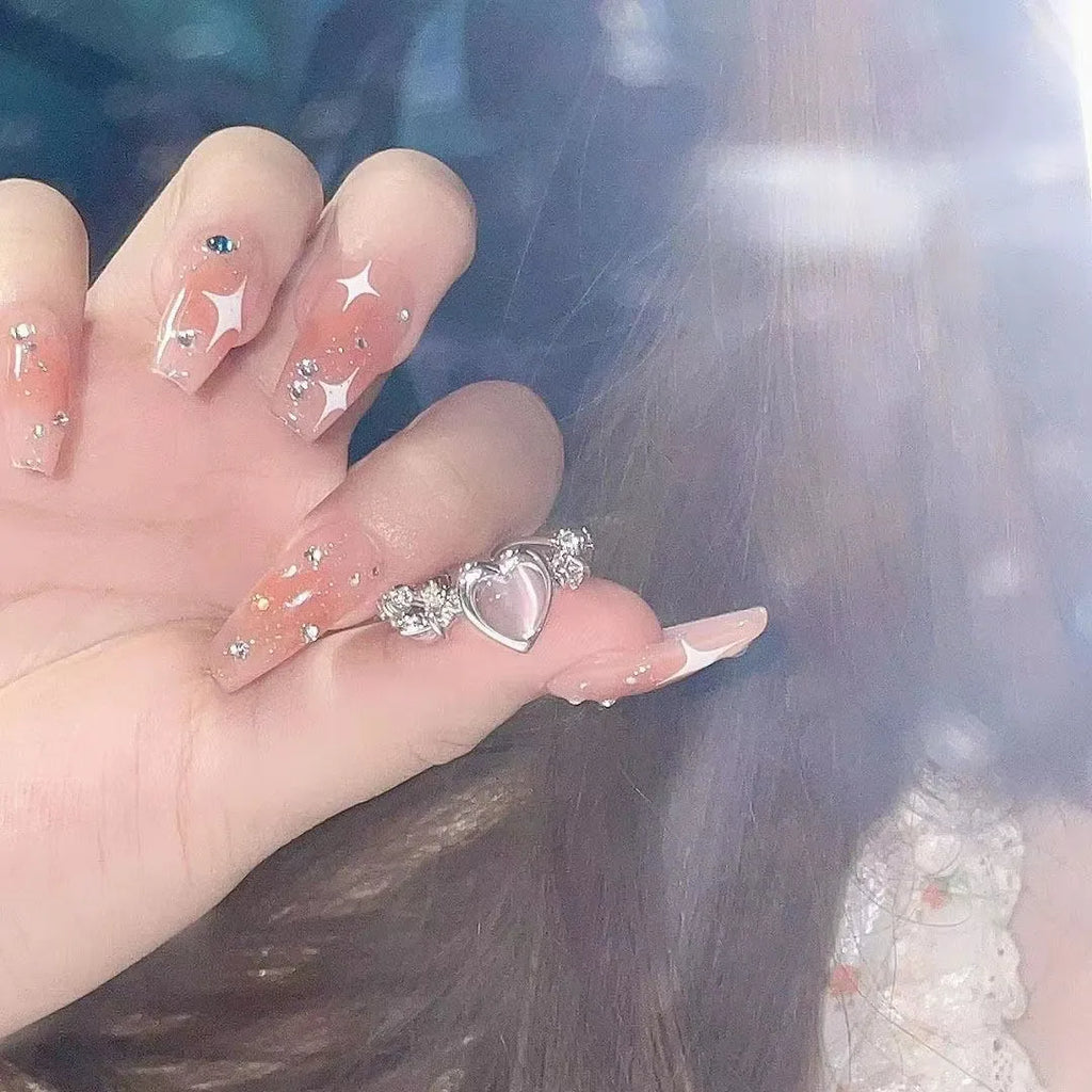 Pink Cat’s Eye Zircon Ring – Sweet Cool Love Thorn Design(Code: ZX#114)