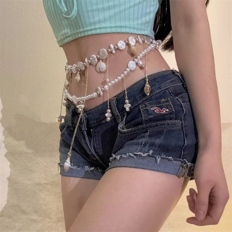 Luxury Pearl & Shell Layered Waist Chain (Code: ZX#153)