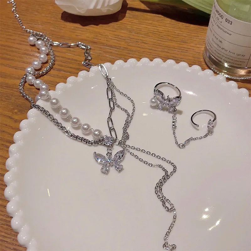 Silver Sparkle Fairy necklace & ring (Code-ZX#11)