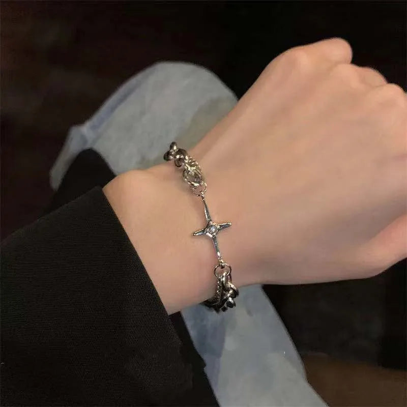 Layered Chain Cross Bracelet (Code-ZX#846)