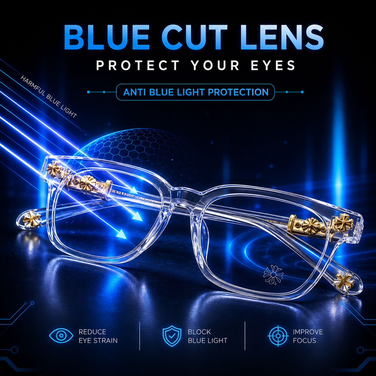 Chrome Heart  - Transparent/Gold- Premium Glasses
