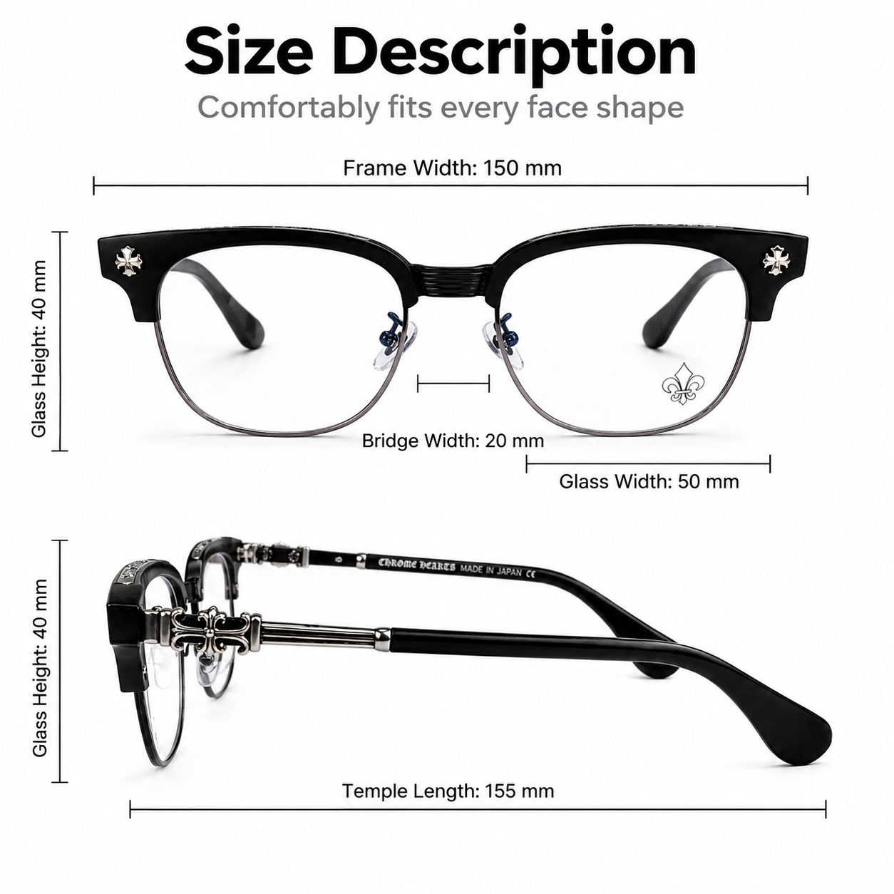 Chrome Hearts Cross Fleur-De-Lis  Glasses - Black