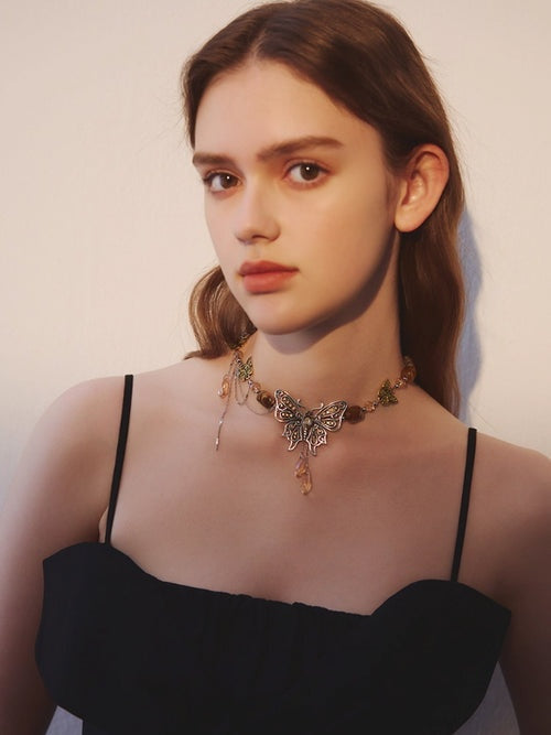 Butterfly-Delicate Wings Style - Crystal Drop Choker (Code: ZX#176)