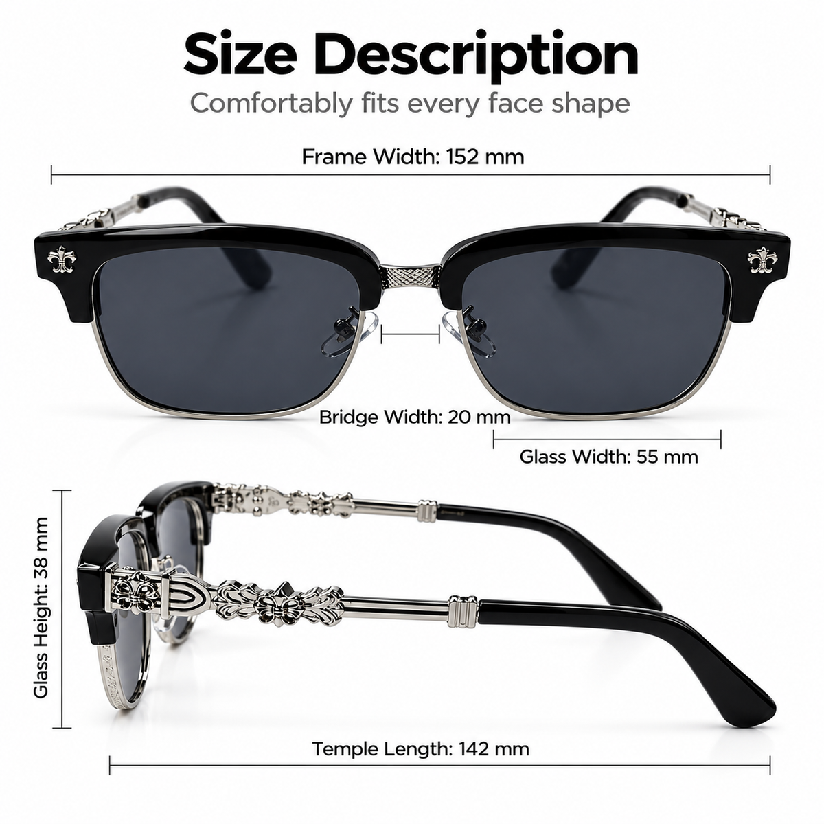 Chrome Hearts Cross Fleur-De-Lis Glasses - Black