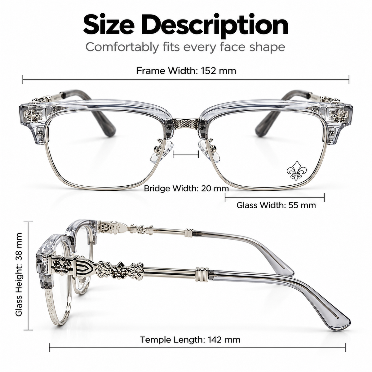 Chrome Hearts Cross Fleur-De-Lis Glasses - Grey