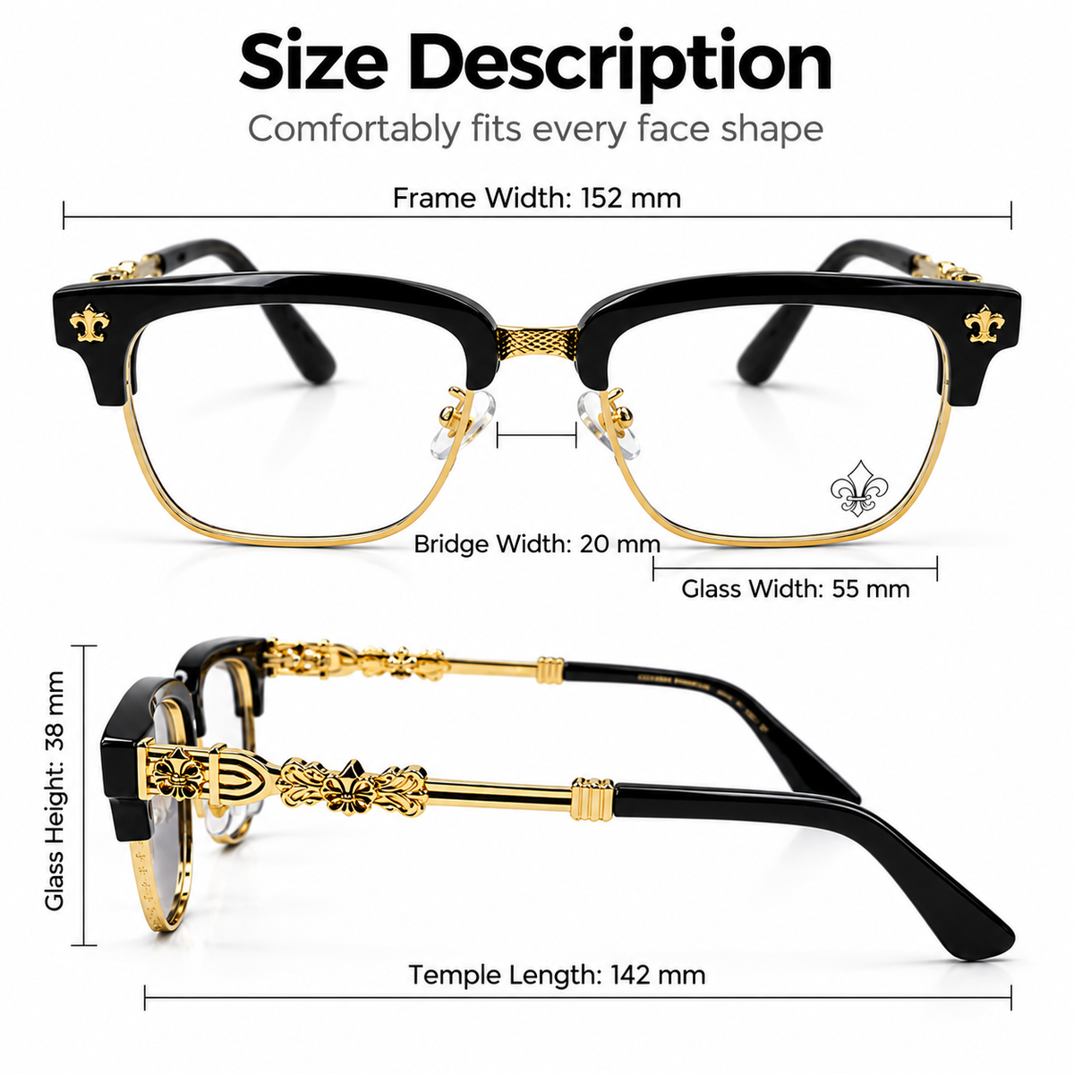 Chrome Hearts Cross Fleur-De-Lis Glasses - Gold