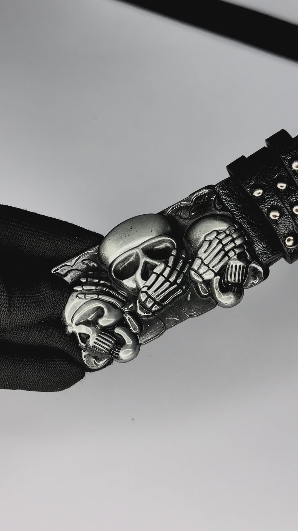 Triple Skull Studded Leather Belt