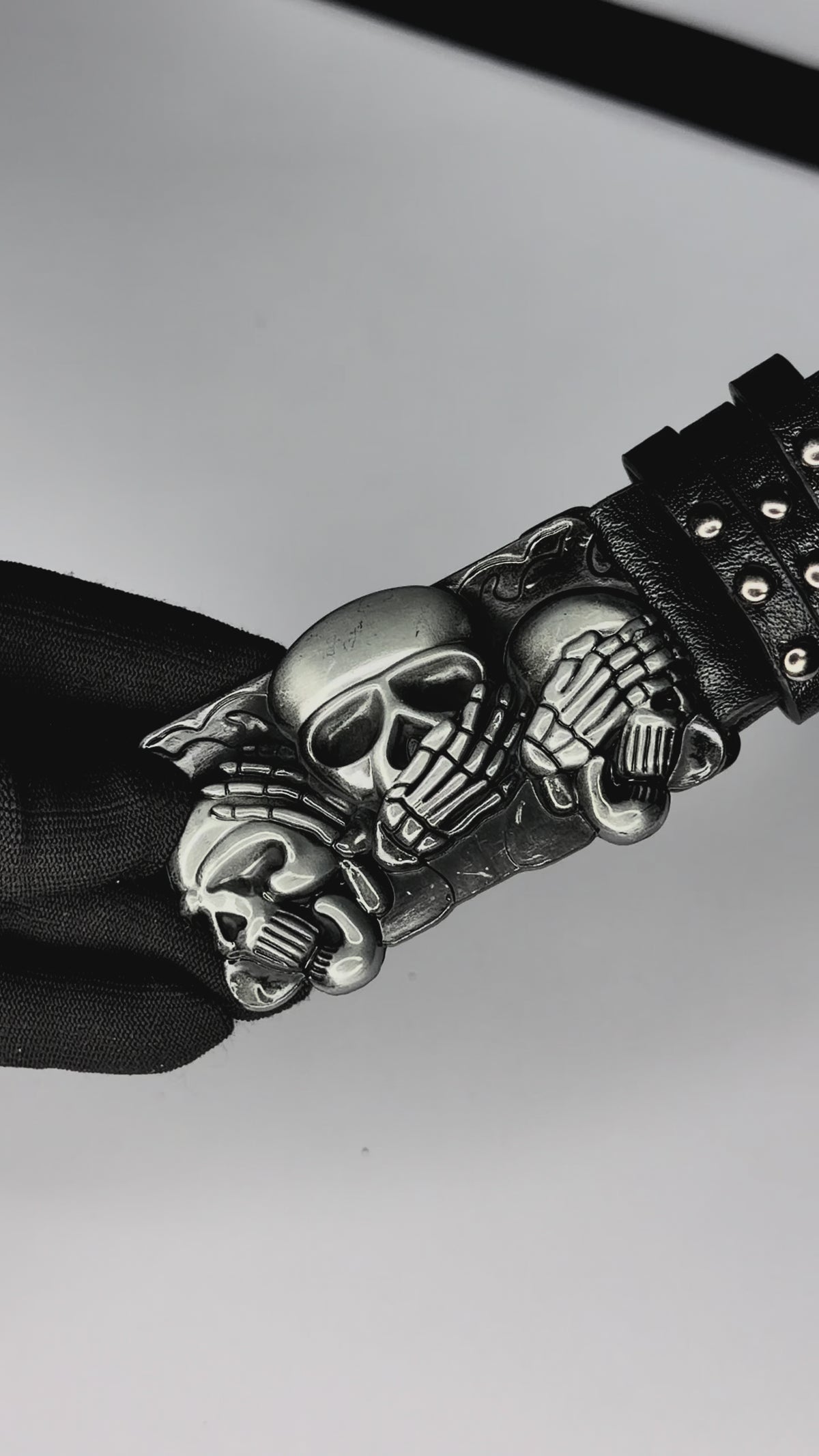 Triple Skull Studded Leather Belt