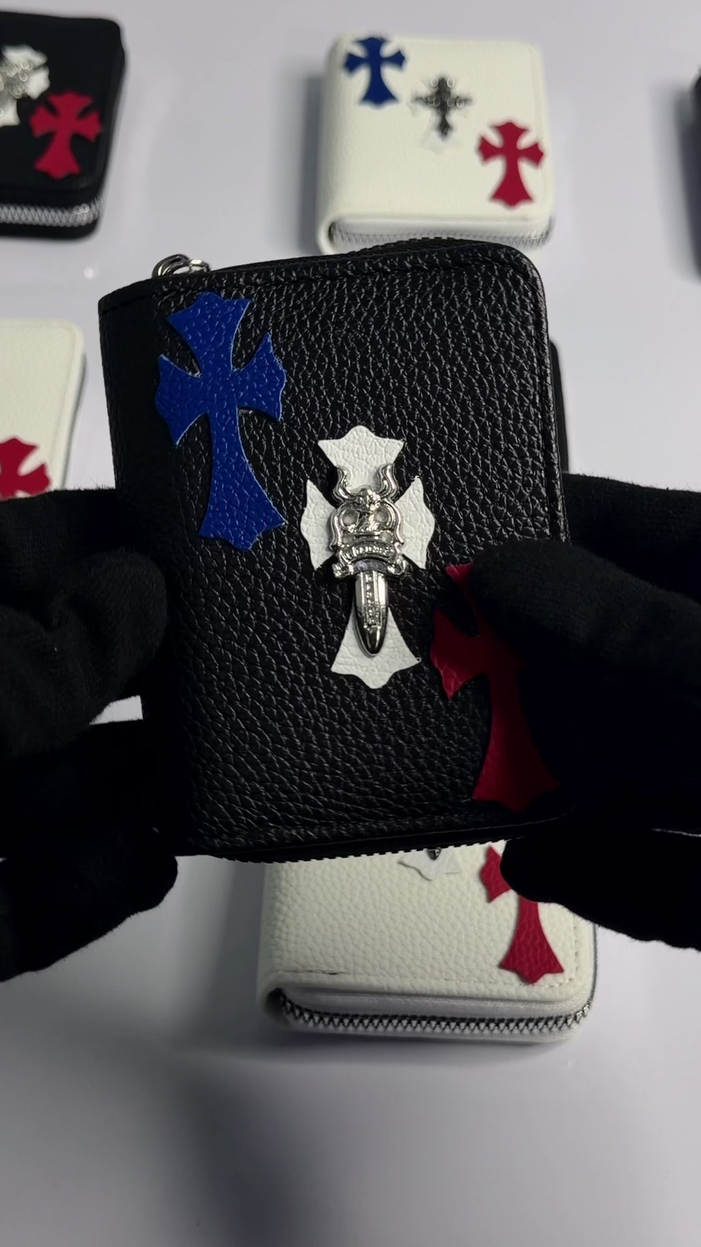 Chrome Hearts Cross Zip Wallet with Silver Dagger Zipper Pull - Black