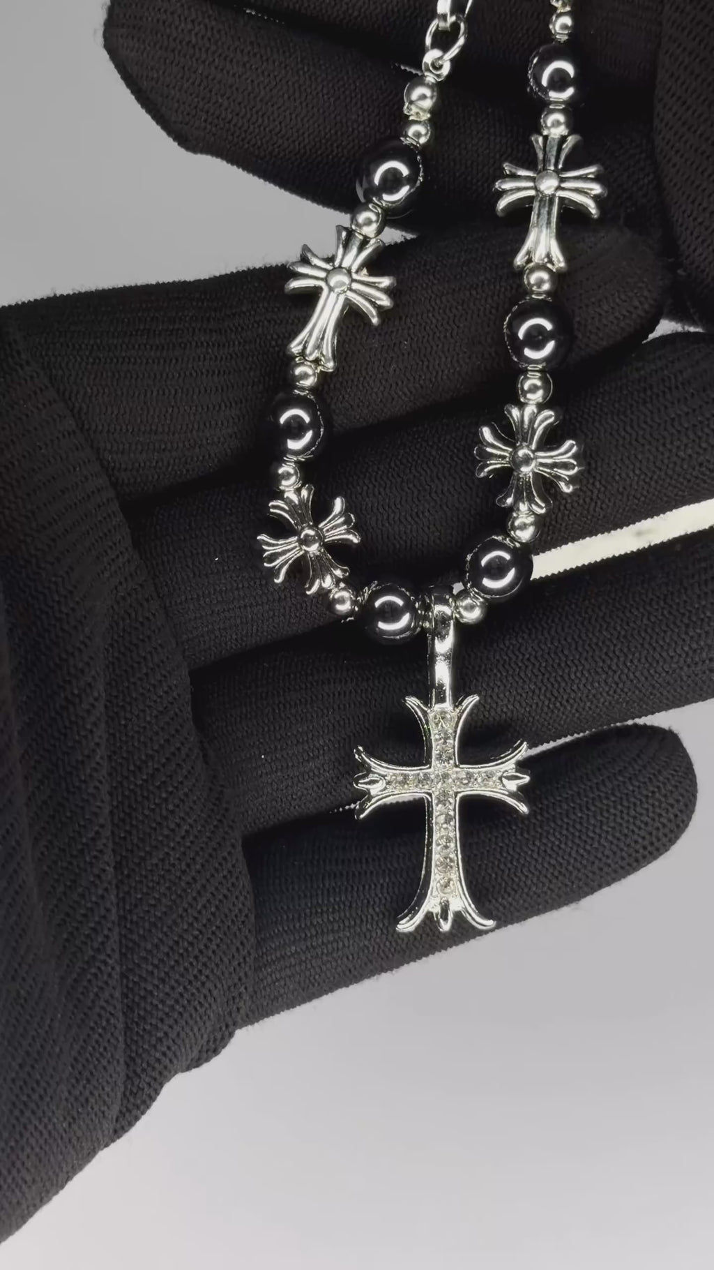 (Chrome Hearts) Black Bead Cross Necklace