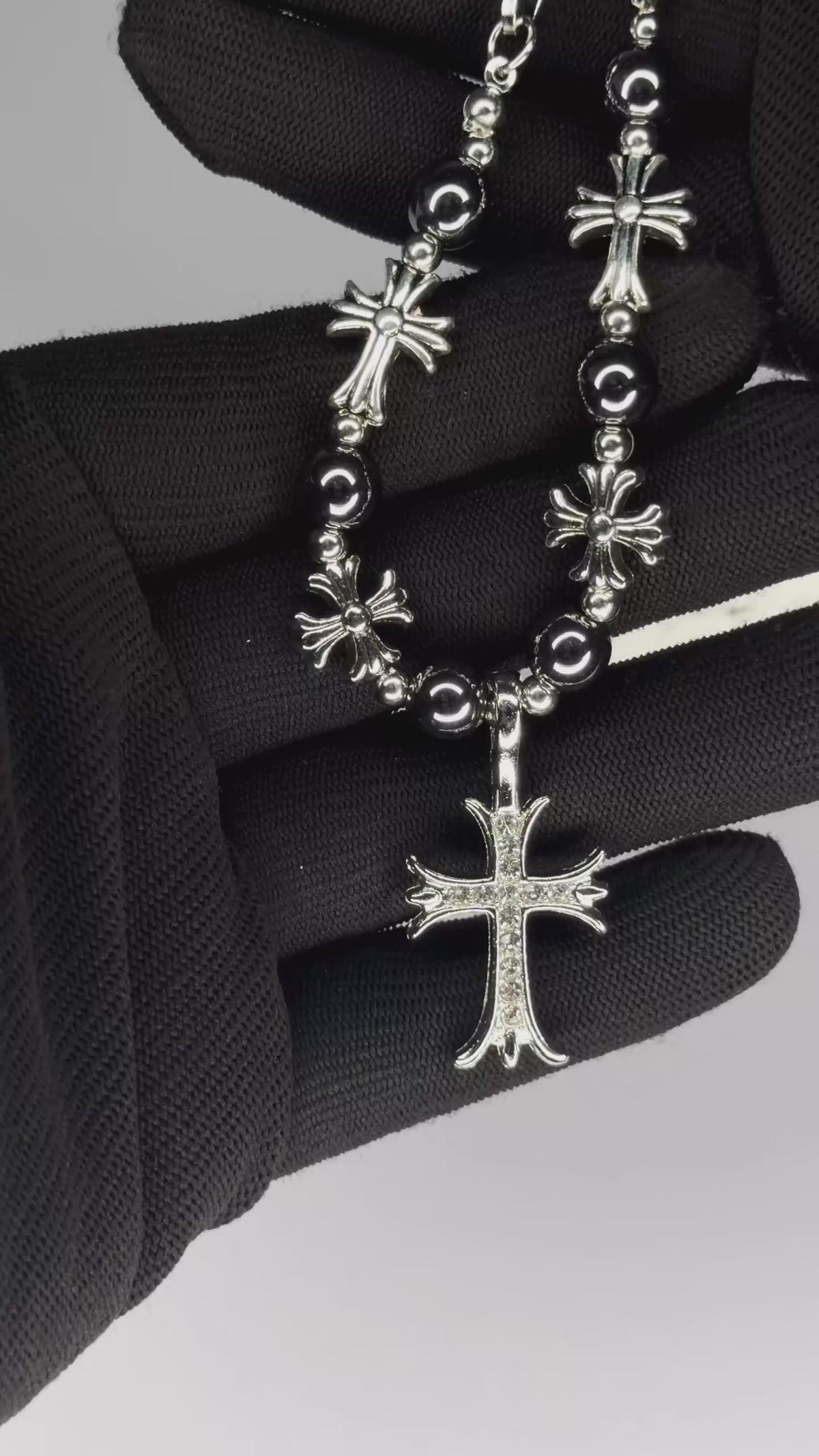 (Chrome Hearts) Black Bead Cross Necklace